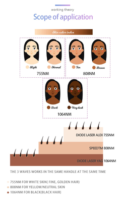 Máquina de depilação a laser de clínica profissional Diodo 3 ondas KM960D