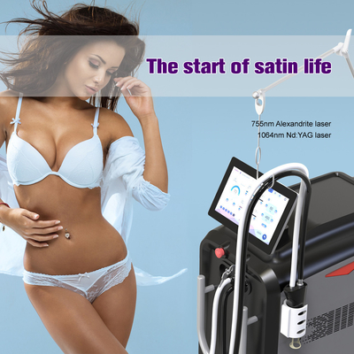 Long Pulse 2 In1 Alexandrite 1064nm ND YAG refrigeração por nitrogênio Fibra conduzida a laser Máquina de remoção permanente de pelos a laser